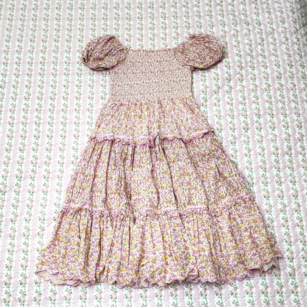 Loveshackfancy Masie Fruity Punch Floral Puff Sleeve Smocked Dress XS - Picture 10 of 17